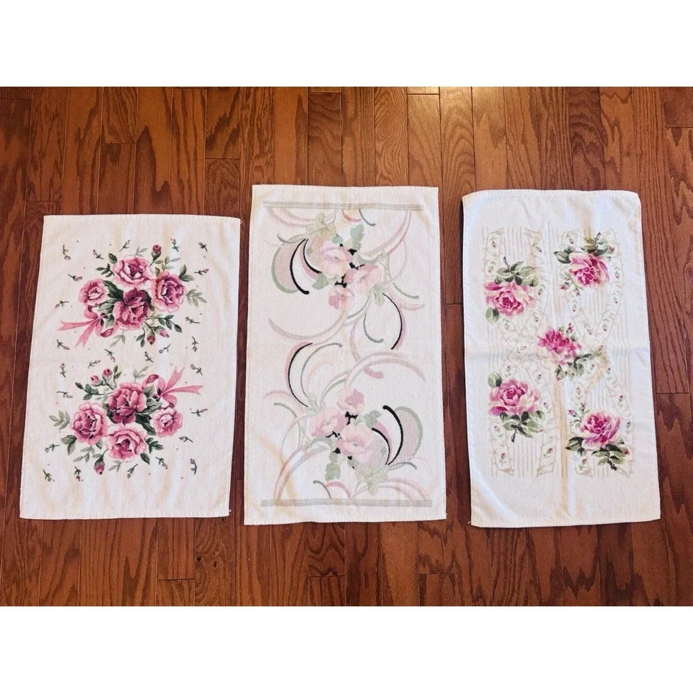 3 VTG Springmaid Flowers‎ Floral Bathroom Bath Hand Face Towel Made In USA
